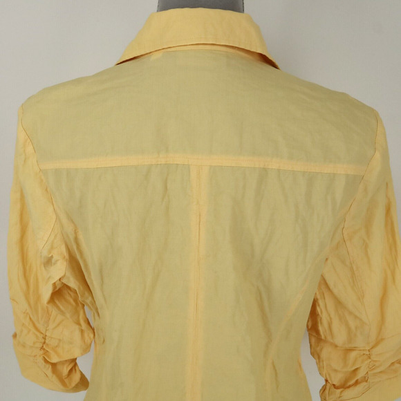 Chicos Jacket 2 Womens Large 12 Yellow Full Zip Ruched Sleeves Crinkle Fabric - Picture 7 of 16
